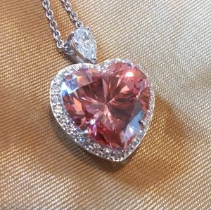 Pink Cubic Zirconia Heart Necklace